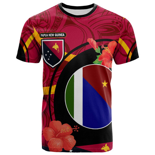 Papua New Guinea T-Shirt - Milne Bay Flag of PNG with Hibicus and Polynesian Culture T-Shirt