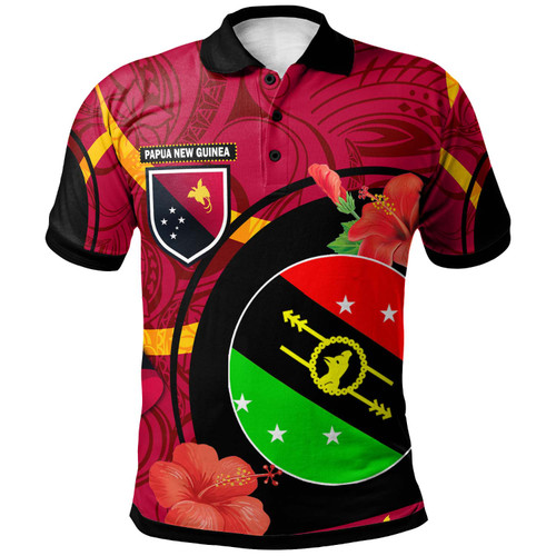 Papua New Guinea Polo Shirt - Southern Highlands Flag of PNG with Hibicus and Polynesian Culture Polo Shirt