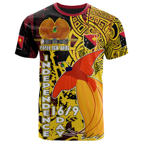 Papua New Guinea T-Shirt - Custom PNG Independence Day With Raggiana Bird-of-Paradise Polynesian Grunge Style T-Shirt