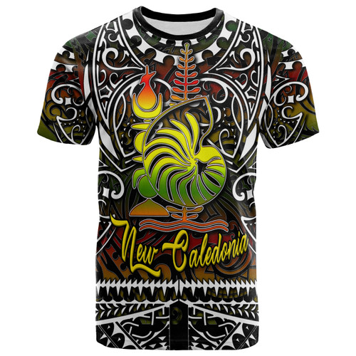 New Caledonia T-shirt - Custom New Caledonia Coat Of Arms Polynesian Pattern T-shirt
