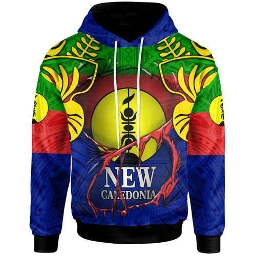 New Caledonia Hoodie - Custom Personalised Coat of Arms Ripping with Polynesian Hoodie