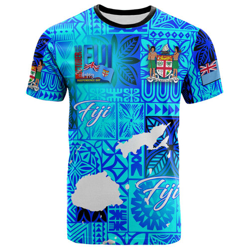 Fiji Polynesian T-shirt - Custom Fiji Independence Day with Tapa Patterns and Fiji Map T-shirt