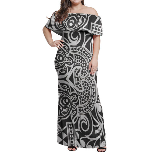 Polynesian Woman Off Shoulder Long Dress - Polynesian Pattern 08