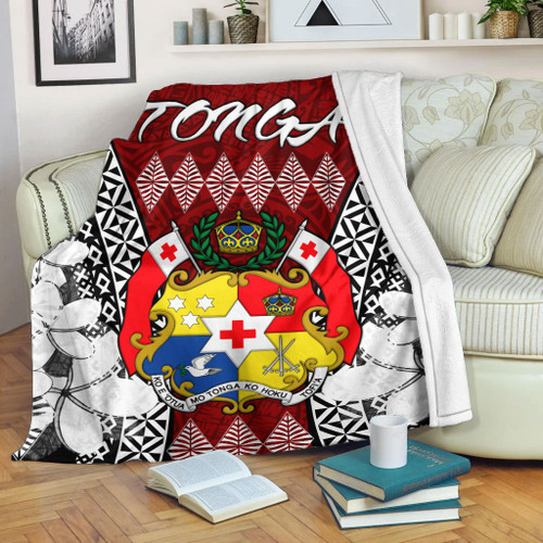 Tonga Premium Blanket - Pattern Inspired By Tonga And Polynesian With Coat Of Arms