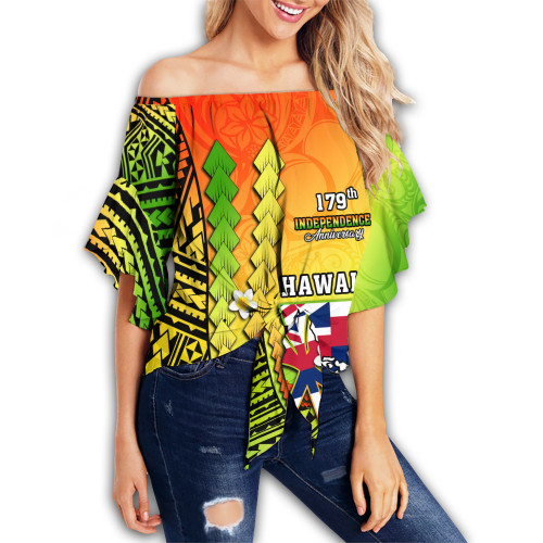Hawaii Polynesian Off Shoulder Wrap Waist Top - Custom Hawaii Independence Day Polynesian Cullture