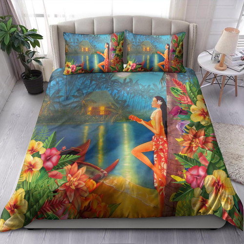 Hawaii Bedding Set Hula Girl Sing In Village
