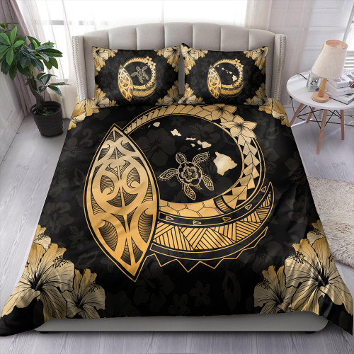 Hawaii Bedding Set Map Hibiscus Plumeria Turtle Polynesian