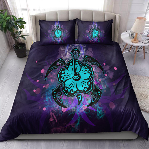 Hawaii Bedding Set Turtle Hibiscus Galaxy Violet