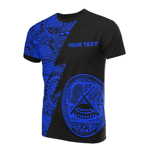 American Samoa Custom Personalised T-Shirt - Polynesian Pattern Blue Style 1