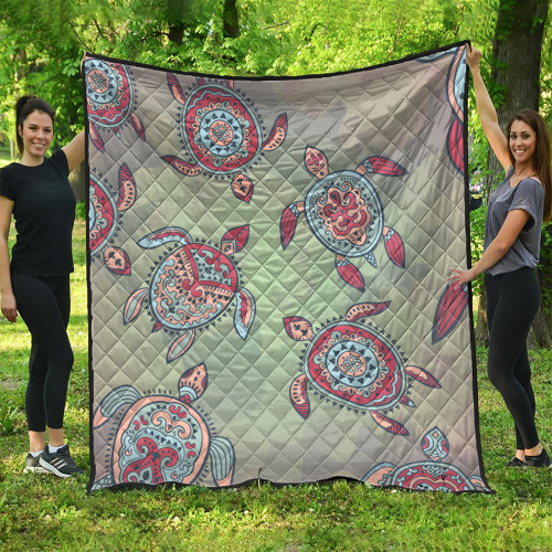 Hawaii Premium Quilt Turtle Colorful Hibiscus Background