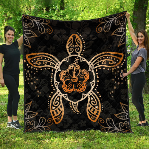 Hawaii Premium Quilt Turtle Hibiscus Orange