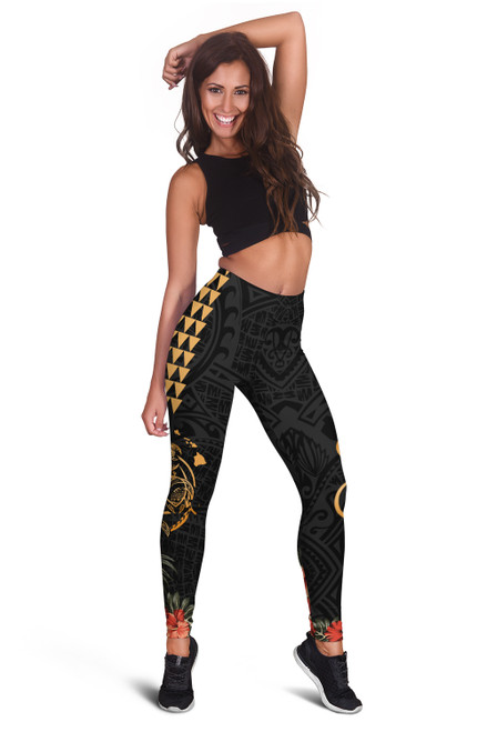Hawaii Legging - Hawaii Hibiscus Map Turtle Polynesian Legging