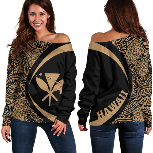 Hawaii Off Shoulder Sweatshirt Kanaka Maoli Hawaiian Map Lauhala Circle