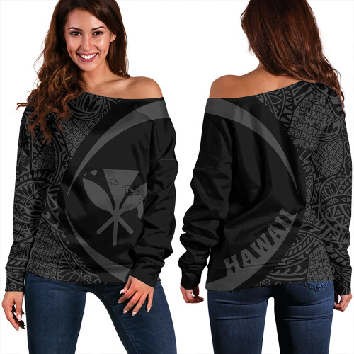 Hawaii Off Shoulder Sweatshirt Kanaka Maoli Hawaiian Map Lauhala Gray Circle