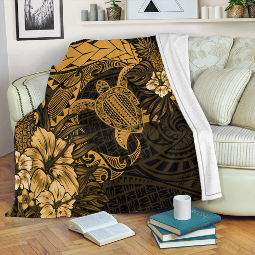 Hawaii Premium Blanket Hawaii Polynesian Turtle Tropical Golden