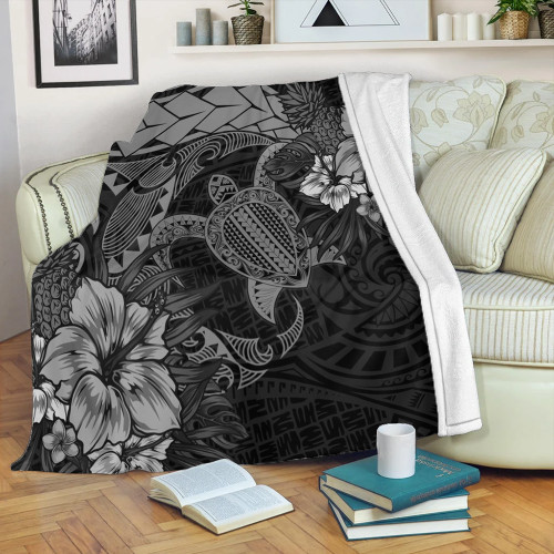 Hawaii Premium Blanket Hawaii Polynesian Turtle Tropical Grey