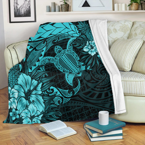 Hawaii Premium Blanket Hawaii Polynesian Turtle Tropical Turquoise
