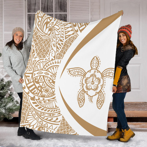 Hawaii Premium Blanket Turtle Hibiscus Lauhala White Gold Circle