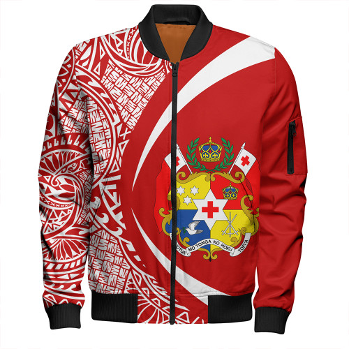 Tonga Bomber Jacket Coat Of Arm Lauhala Circle