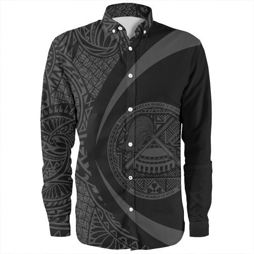 Samoa Long Sleeve Shirt American Samoa Coat Of Arm Lauhala Gray Circle