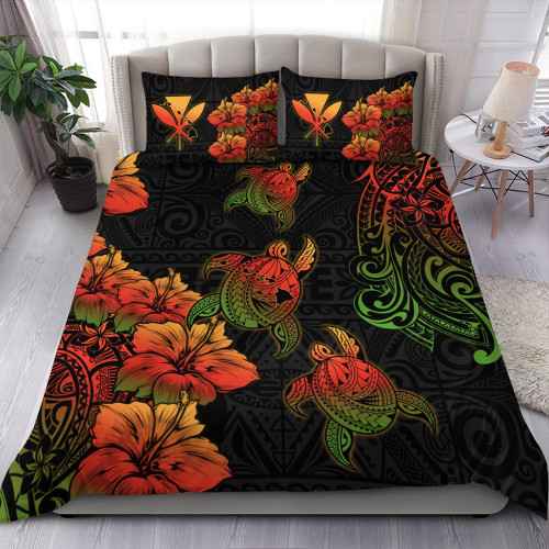 Hawaii Bedding Set Hawaii Turtle Map Style Drawing Polynesian