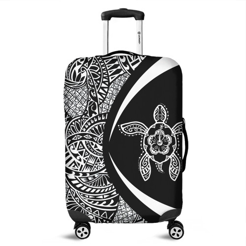 Hawaii Luggage Cover Turtle Hibiscus Lauhala Black White