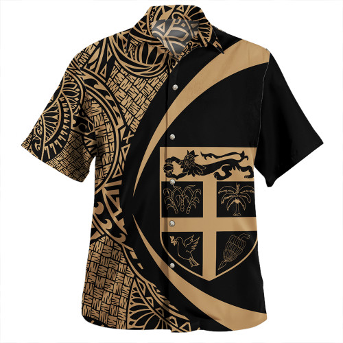 Fiji Hawaiian Shirt Coat Of Arm Lauhala Gold Circle