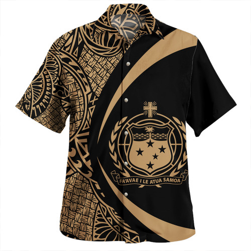 Samoa Hawaiian Shirt Coat Of Arm Lauhala Gold Circle
