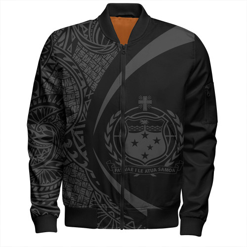 Samoa Bomber Jacket Coat Of Arm Lauhala Gray Circle