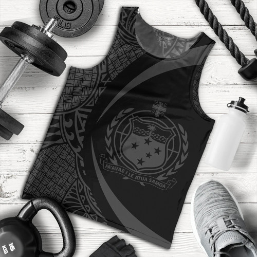 Samoa Tank Top Coat Of Arm Lauhala Gray Circle