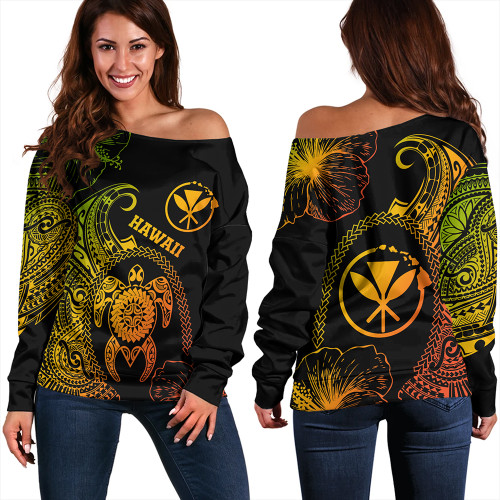 Hawaii Off Shoulder Sweatshirt Hawaii Turtle Kanaka Reggage