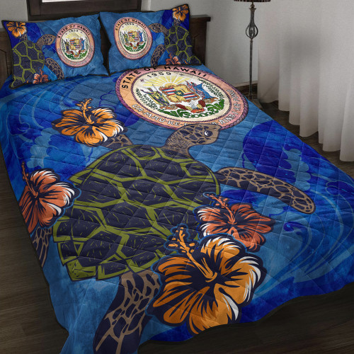 Hawaii Quilt Bed Set Seal Hibiscus Ocean Pin Light Turtle Sea