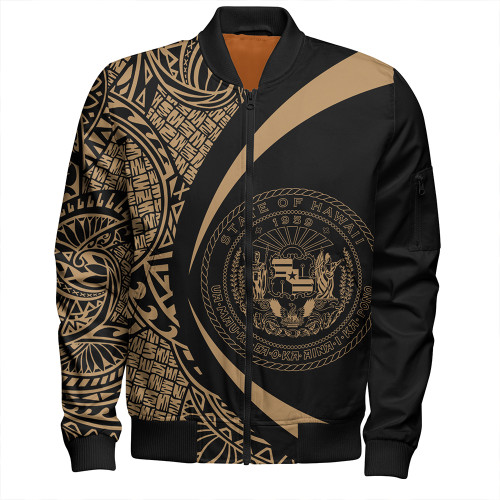 Hawaii Bomber Jacket Coat Of Arm Lauhala Gold Circle