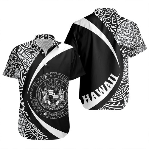 Hawaii Short Sleeve Shirt Coat Of Arm Lauhala White Circle