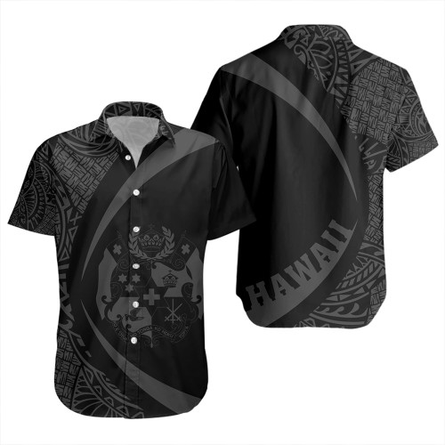 Tonga Short Sleeve Shirt Coat Of Arm Lauhala Gray Circle