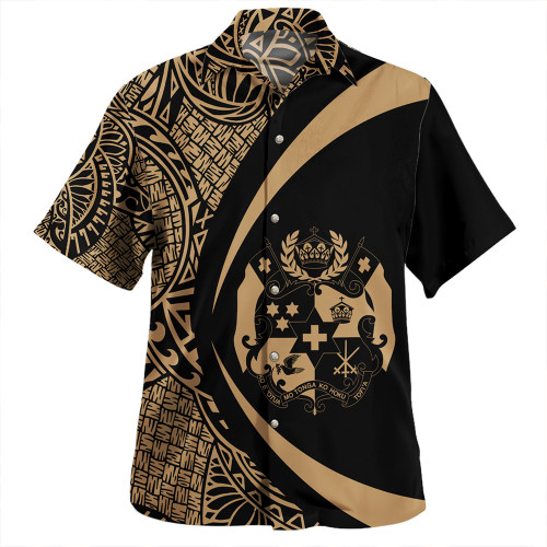 Tonga Hawaiian Shirt Coat Of Arm Lauhala Gold Circle