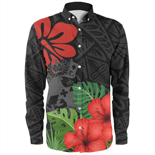 Tonga Long Sleeve Shirt Tonga Coat Of Arms Polynesian Hibiscus