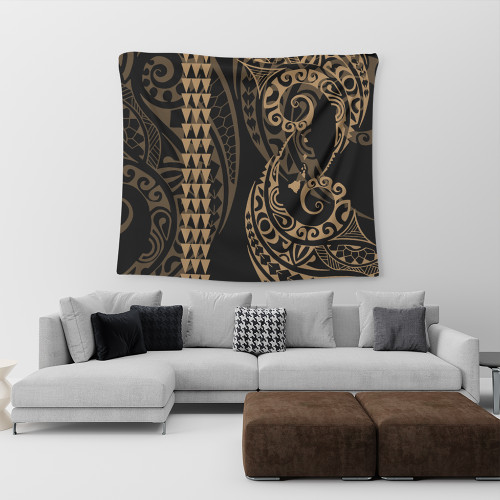 Hawaii Tapestry Hawaiian Map Kakau Style Gold
