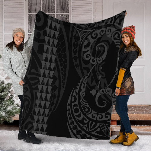 Hawaii Premium Blanket Hawaiian Map Kakau Style Gray