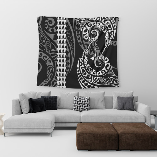 Hawaii Tapestry Hawaiian Map Kakau Style White