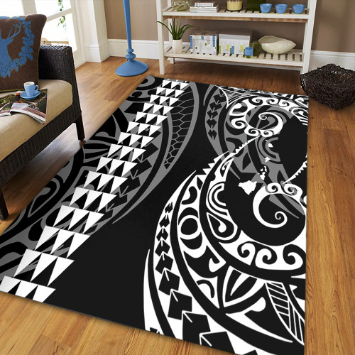Hawaii Area Rug Hawaiian Map Kakau Style White