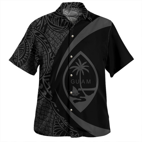 Guam Hawaiian Shirt Coat Of Arm Lauhala Gray Circle