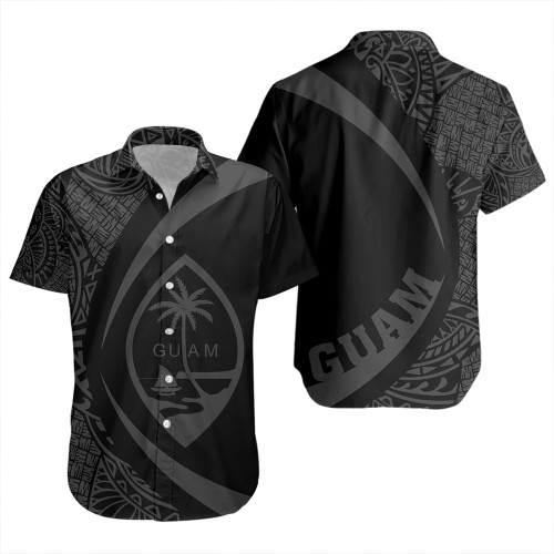 Guam Short Sleeve Shirt Coat Of Arm Lauhala Gray Circle