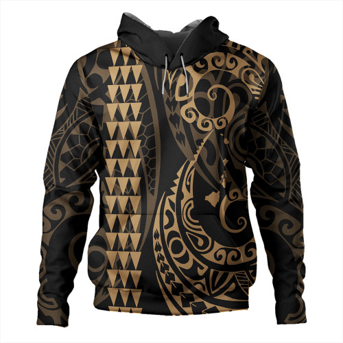 Hawaii Hoodie Hawaiian Map Kakau Style Gold