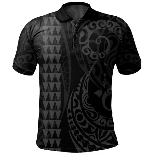 Hawaii Polo Shirt Hawaiian Map Kakau Style Gray