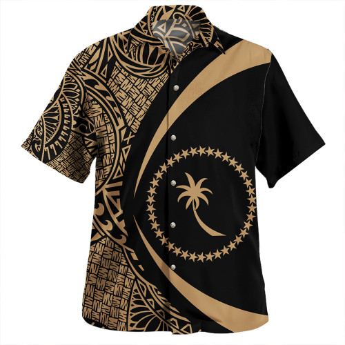 Chuuk Hawaiian Shirt Coat Of Arm Lauhala Gold Circle
