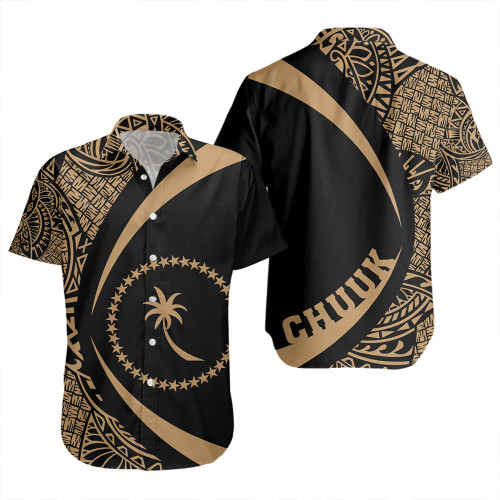 Chuuk Short Sleeve Shirt Coat Of Arm Lauhala Gold Circle
