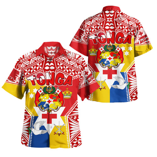 Tonga Polynesian Short Sleeve Shirt - Custom Tonga Pride Royal Standard Of Tonga Short Sleeve Shirt