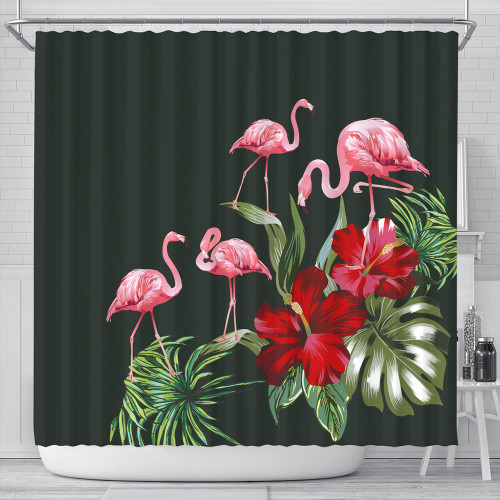 Hawaii Shower Curtain Hibiscus Flamingo