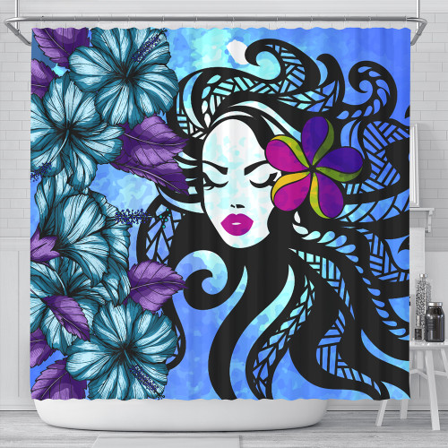 Hawaii Shower Curtain Hibiscus Polynesian Hula Girl